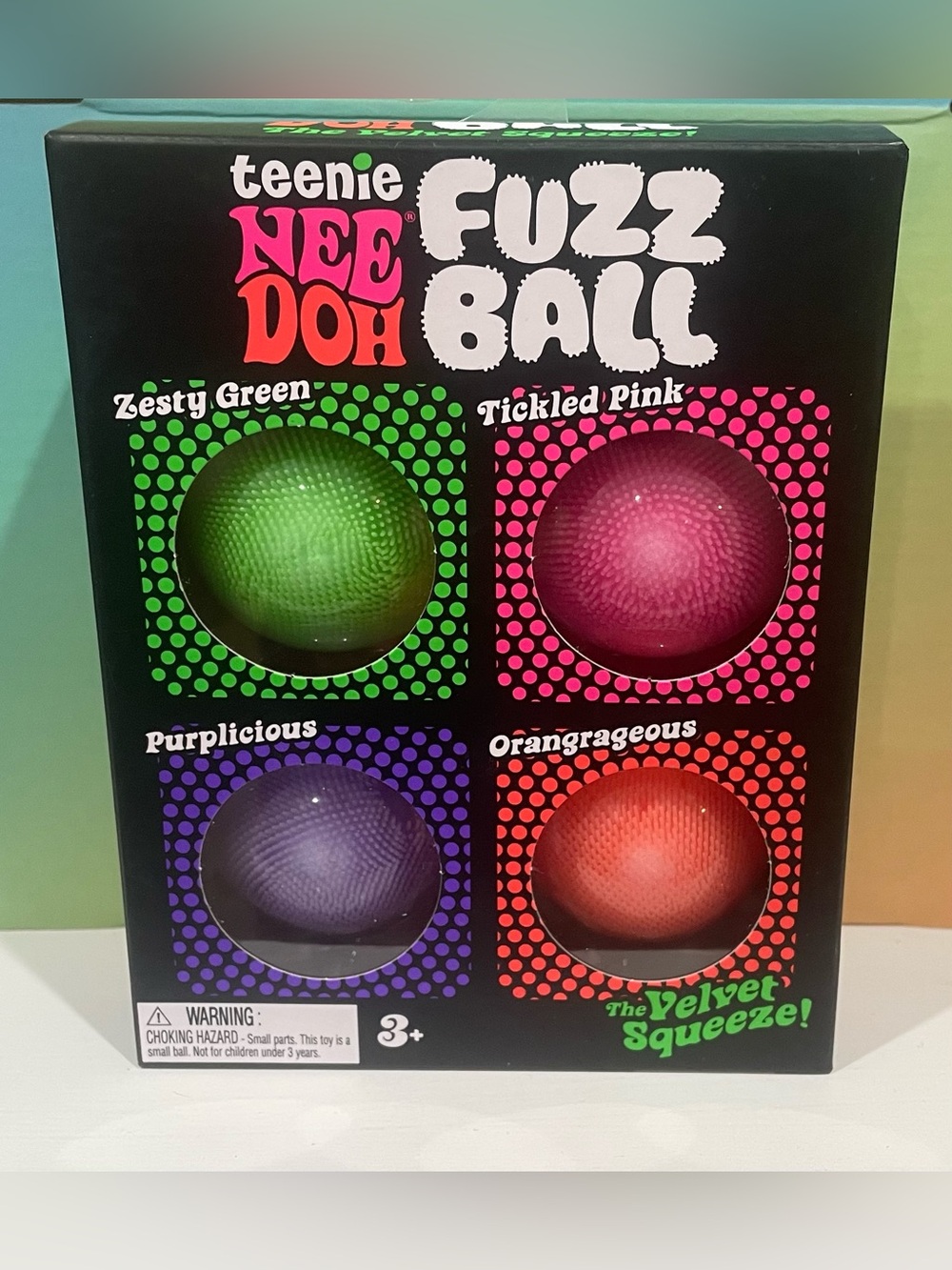 NeeDoh Teenie Fuzz Ball 4-Pack - Green, Pink, Purple, Orange